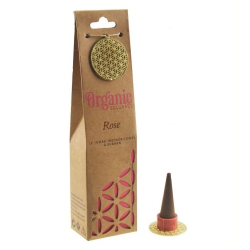 ORGANIC Goodness Incense Cones Rose with Ceramic Holder BOX of 12 Packets