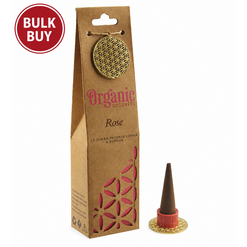 ORGANIC Goodness Incense Cones ROSE with Holder BOX of 12 Packets