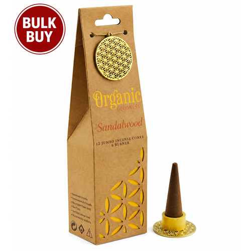 ORGANIC Goodness Incense Cones SANDALWOOD with Ceramic Holder BOX 12 Packets