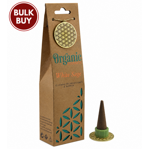 ORGANIC Goodness Incense Cones WHITE SAGE with Holder BOX of 12 Packets