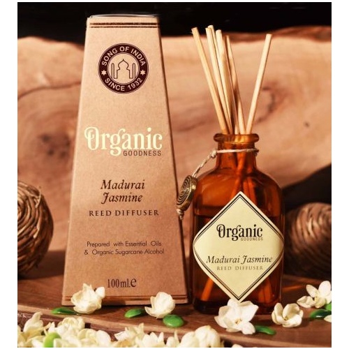 ORGANIC Goodness Reed Room Diffuser Jasmine - Madurai  in Amber Glass Jar