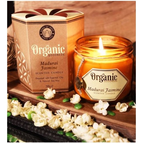Organic Goodness Soy Candle JASMINE Madurai in Amber Glass Jar