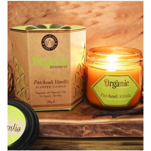 Organic Goodness Soy Candle PATCHOULI VANILLA in Amber Glass Jar