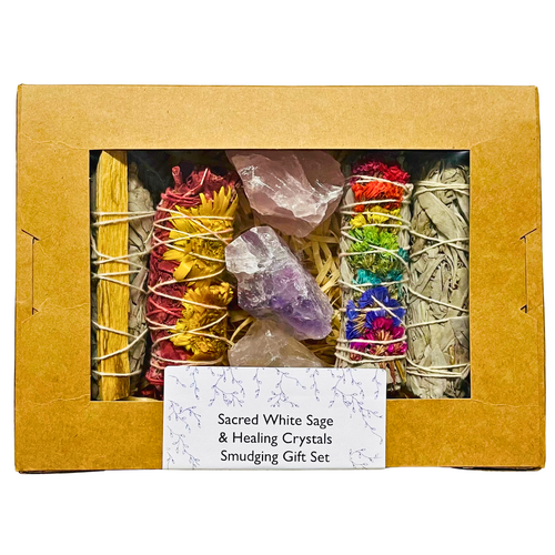 Sacred White Sage & Healing Crystal Smudge Gift Set