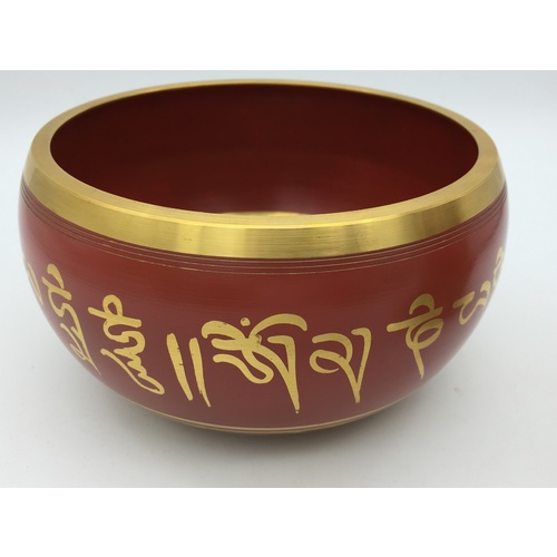 Tibetan Singing Bowl 14cm Hand Painted RED with Small Striker