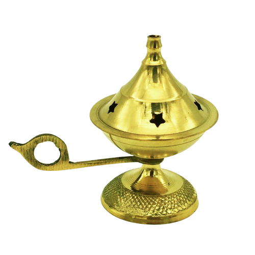 Brass INCENSE BURNER on Stand with Brass Handle