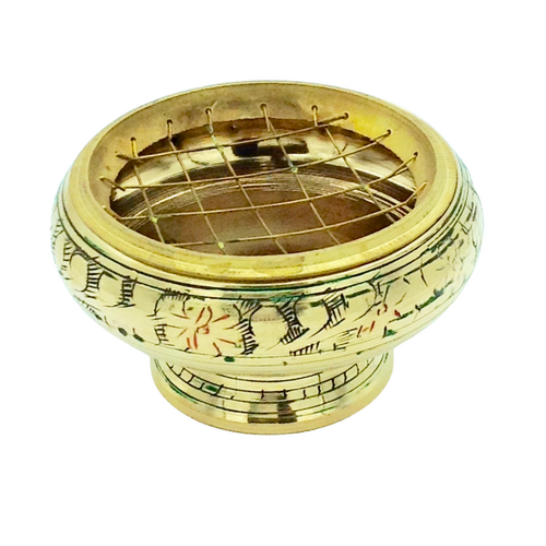 Charcoal Burner Brass on Stand ENGRAVED