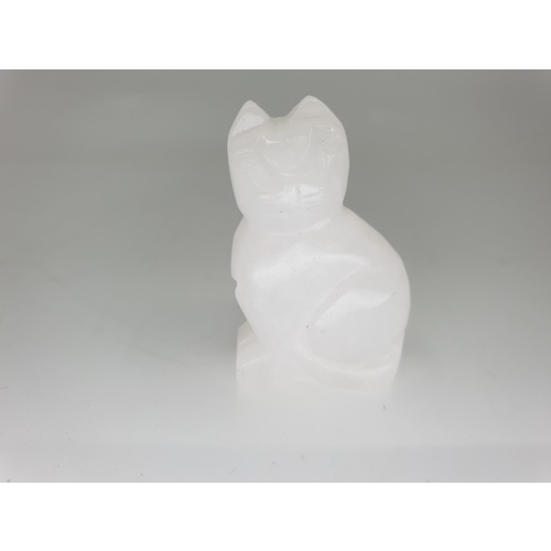 Carved Crystal SITTING CAT White Jade 40mm