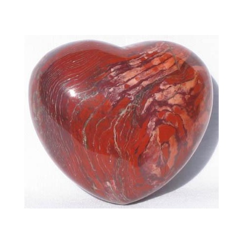 Carved Crystal PUFF HEART Breciated Jasper 40mm