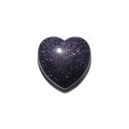Carved Crystal PUFF HEART Goldstone Blue 30mm