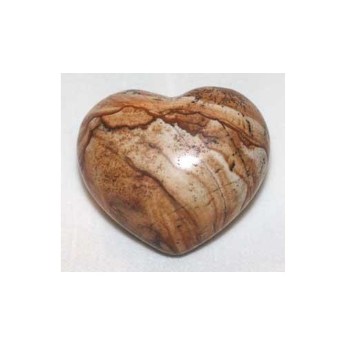 Carved Crystal PUFF HEART Picture Jasper 30mm