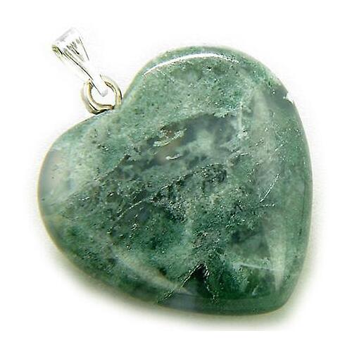 Carved Crystal Pendant Heart MOSS AGATE 20mm