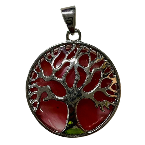 Carved Crystal Pendant Tree of Life STRAWBERRY OBSIDIAN