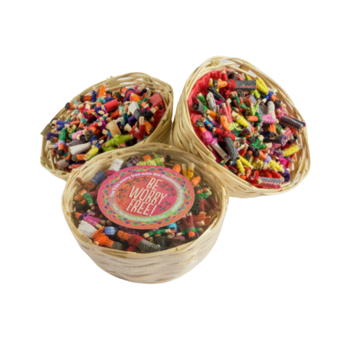 Guatemalan Worry Dolls 72 MINI in a Wicker Basket