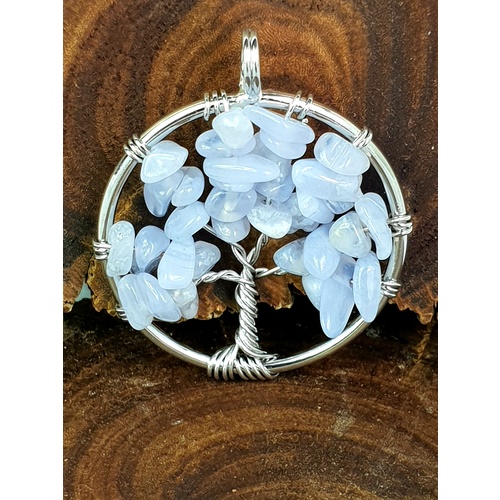 Handmade Pendant Tree of Life BLUE LACE AGATE 3cm