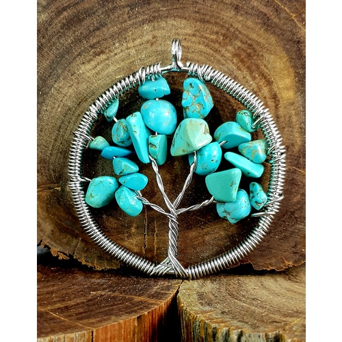 Handmade Pendant Tree of Life TURQUOISE 5cm
