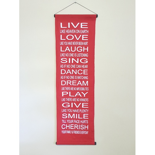 Hanging Wall Banner LIVE LOVE LAUGH Red