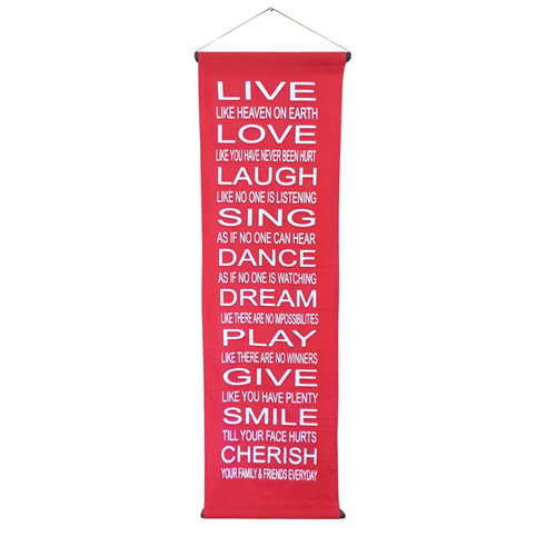 Hanging Wall Banner LIVE LOVE LAUGH Red