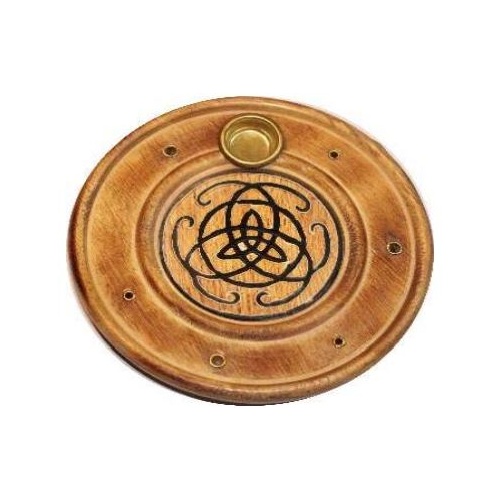Incense Holder Wooden LARGE ROUND Triquetra